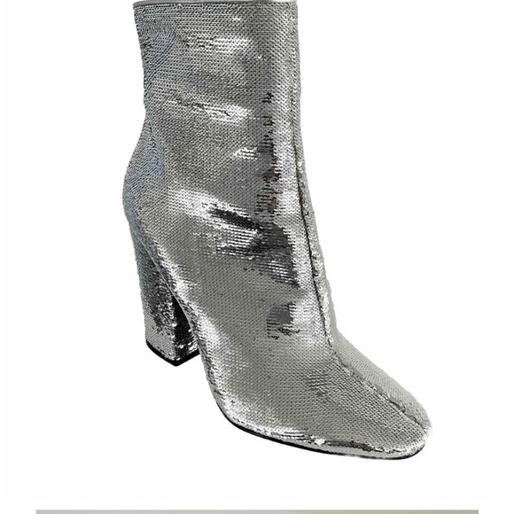 Kendall + Kylie Bootie Silver Sequin Haedyns Square-toe Ankle Boots - Picture 9 of 11